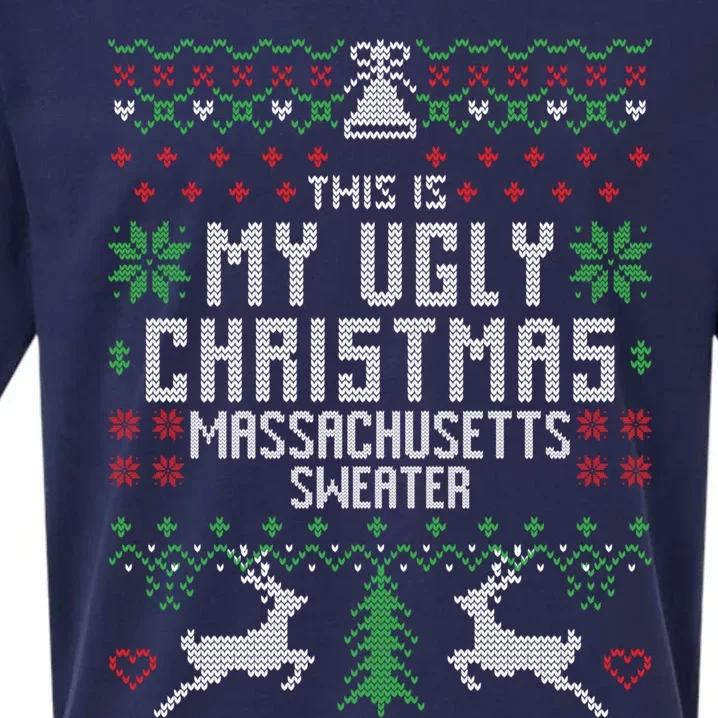 This Is My Ugly Christmas Massachusetts Sweater Funny Xmas Gift Sueded Cloud Jersey T-Shirt