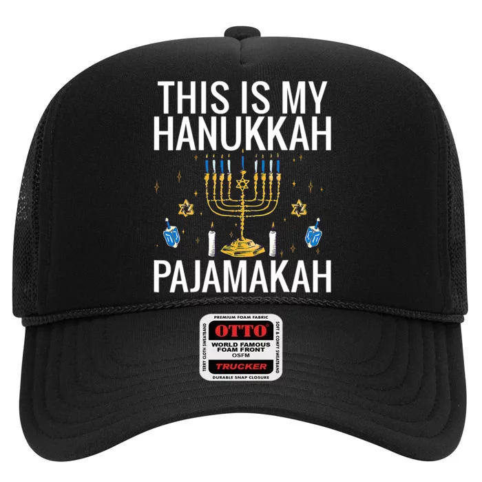 This Is My Hanukkah Pajamakah Menorah Chanukah Pajamas Pjs High Crown Mesh Trucker Hat