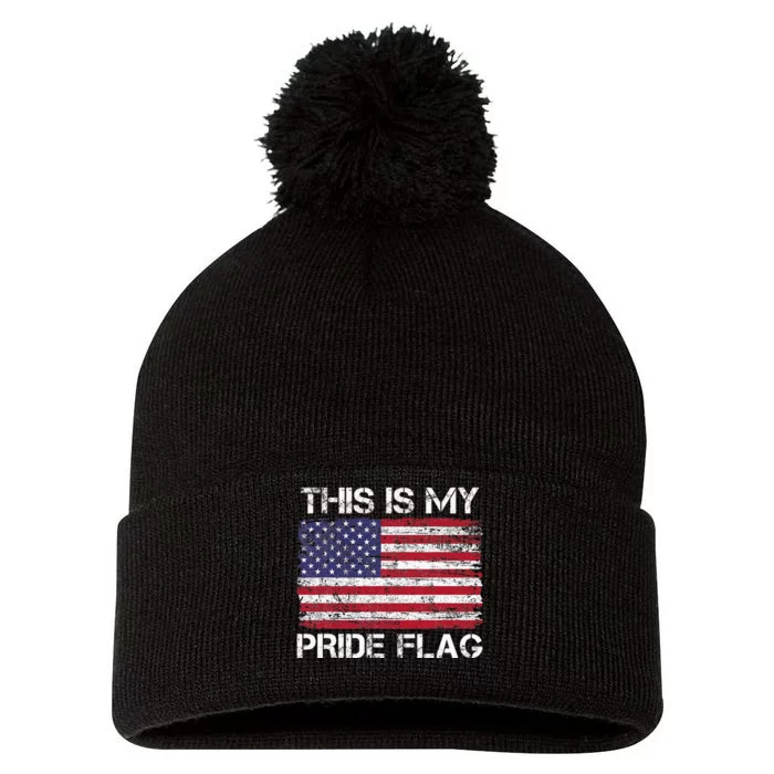 This Is My Pride Flag Usa American 4th Of July Pom Pom 12in Knit Beanie