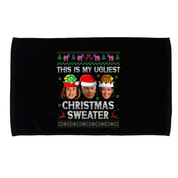 This Is My Ugliest Christmas Anti Biden Ugly Sweater Microfiber Hand Towel