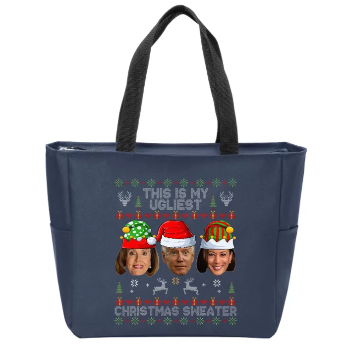 This Is My Ugliest Christmas Sweater Funny Joe Biden Kamala Zip Tote Bag