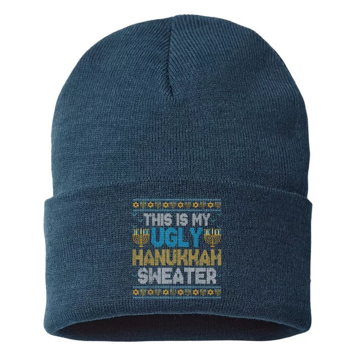 This Is My Ugly Hanukkah Sweater Channukah Jewish Christmas Sustainable Knit Beanie