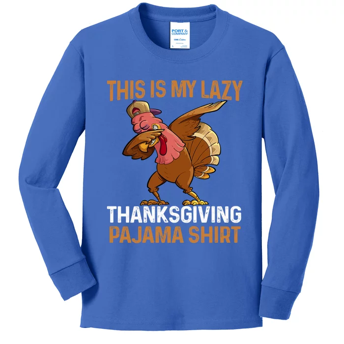 This Is My Lazy Thanksgiving Pajama Funny Dabbing Turkey Gift Kids Long Sleeve Shirt