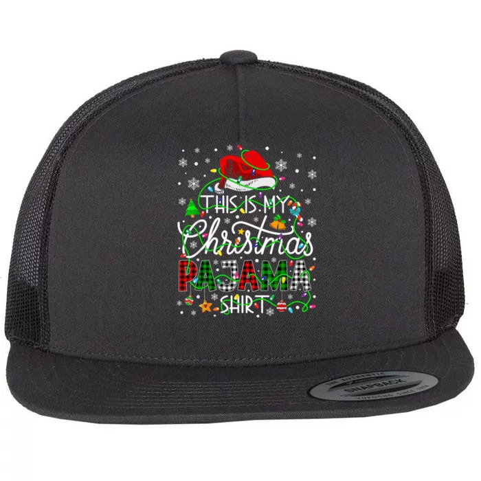 This Is My Christmas Pajama Matching Family Xmas Lights Flat Bill Trucker Hat