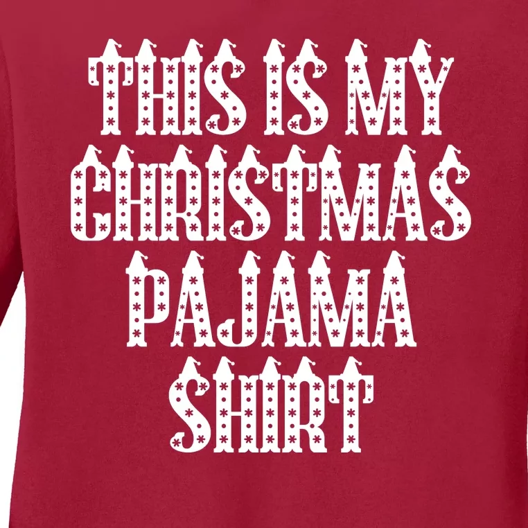 This Is My Christmas Pajama Shirts Santa Hats Ladies Long Sleeve Shirt