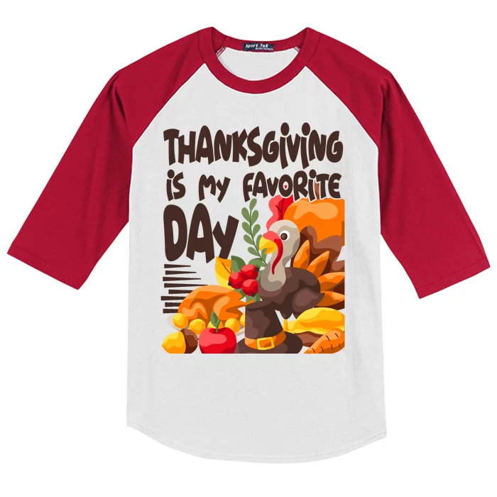 Thanksgiving Is My Favorite Day Turkey Kids Colorblock Raglan Jersey