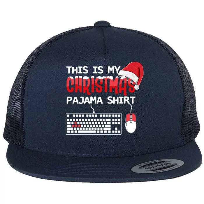 This Is My Christmas Pajama Funny Gaming Gamer Keyboard Pc Gift Flat Bill Trucker Hat