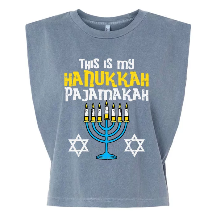 This Is My Hanukkah Pajamakah Menorah Chanukah Pajamas PJs Garment-Dyed Women's Muscle Tee