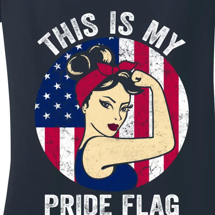 This Is My Pride Flag USA American Flag 4th Of July Pride Flag Women's V-Neck T-Shirt