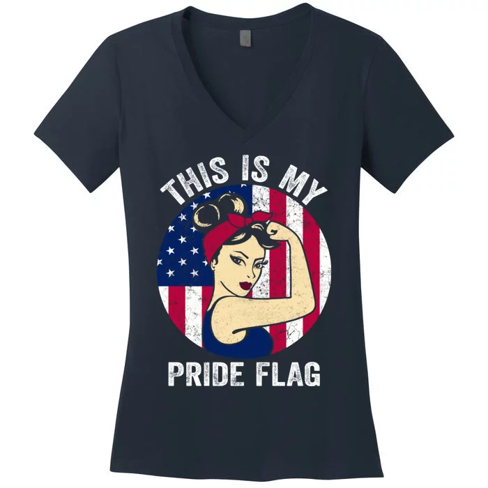 This Is My Pride Flag USA American Flag 4th Of July Pride Flag Women's V-Neck T-Shirt