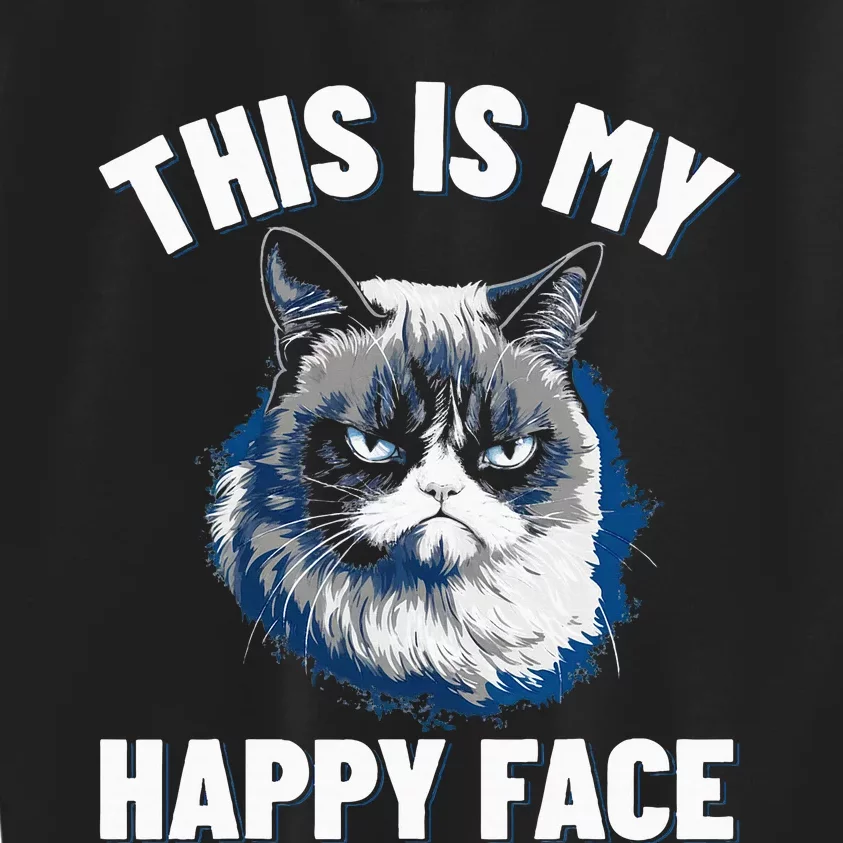 This Is My Happy Face Funny Cat With Grumpy Face Cat Lover Kids Sweatshirt