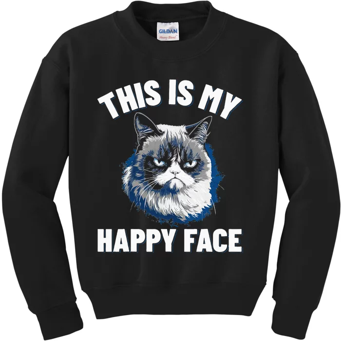 This Is My Happy Face Funny Cat With Grumpy Face Cat Lover Kids Sweatshirt