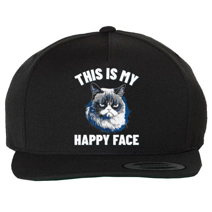 This Is My Happy Face Funny Cat With Grumpy Face Cat Lover Wool Snapback Cap