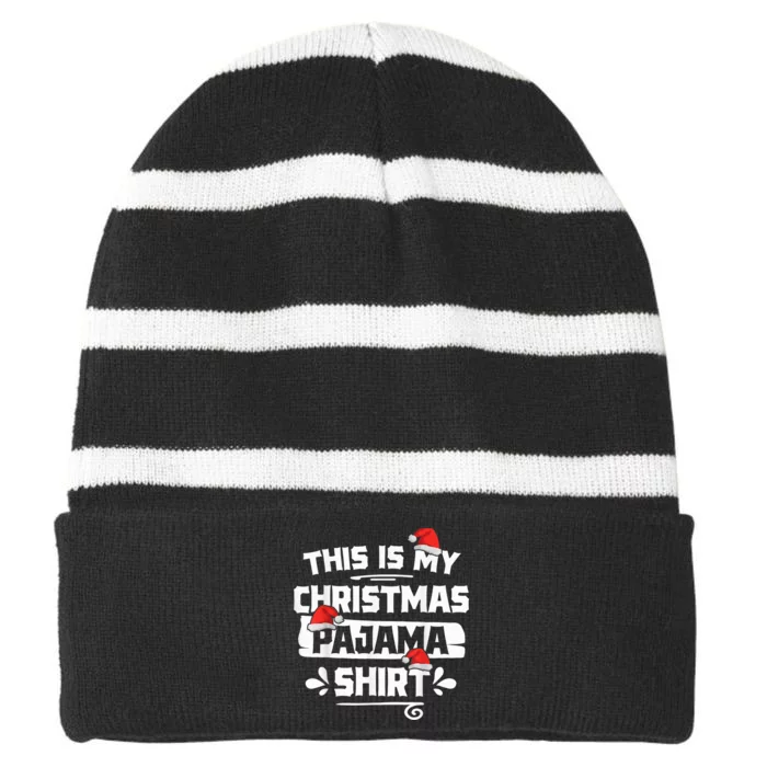 This Is My Christmas Pajama Shirt Funny Christmas Shirts Tee Striped Beanie with Solid Band