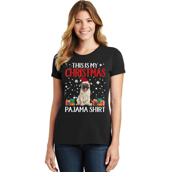 This Is My Pug Dog Christmas Pajama Santa Reindeer Lights Women's T-Shirt