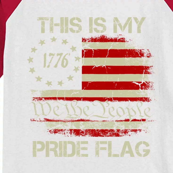 This Is My Pride Flag USA American Flag 4th Of July Pride Flag Kids Colorblock Raglan Jersey