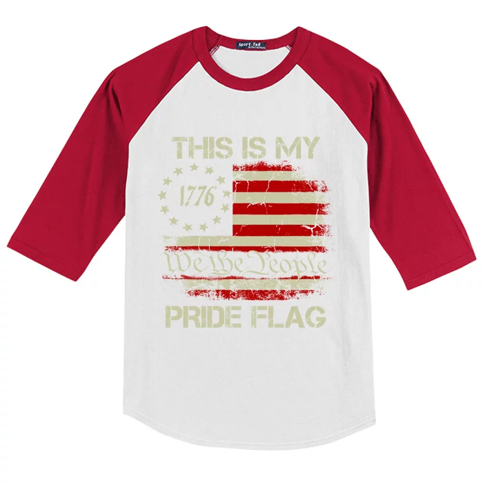 This Is My Pride Flag USA American Flag 4th Of July Pride Flag Kids Colorblock Raglan Jersey