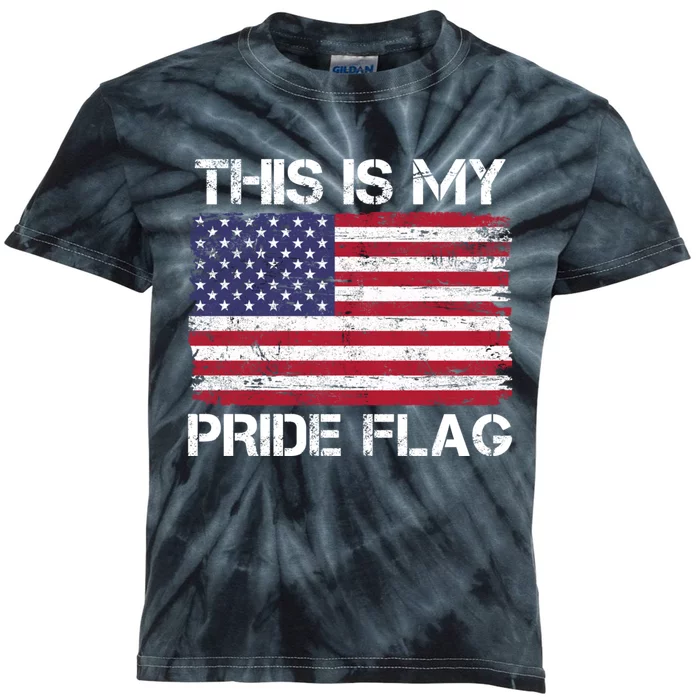 This Is My Pride Flag USA American Flag 4th Of July Pride Flag Kids Tie-Dye T-Shirt