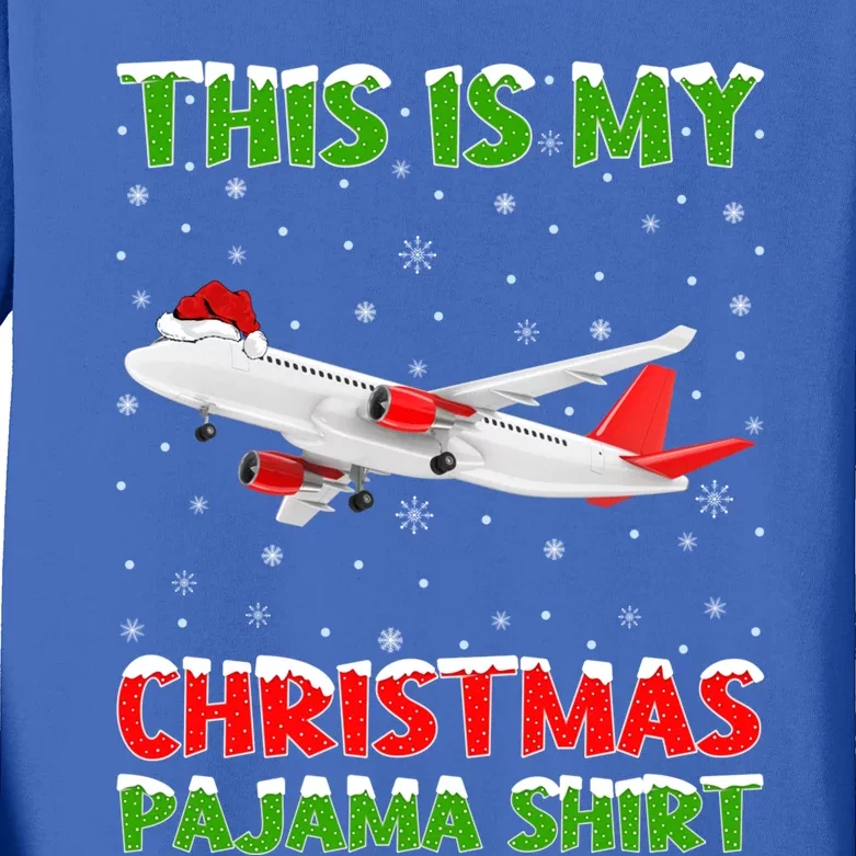 This Is My Christmas Pajama Cute Gift Airplane Christmas Gift Kids Long Sleeve Shirt