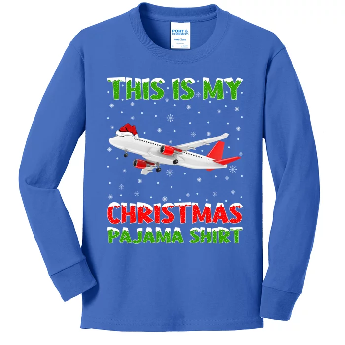 This Is My Christmas Pajama Cute Gift Airplane Christmas Gift Kids Long Sleeve Shirt