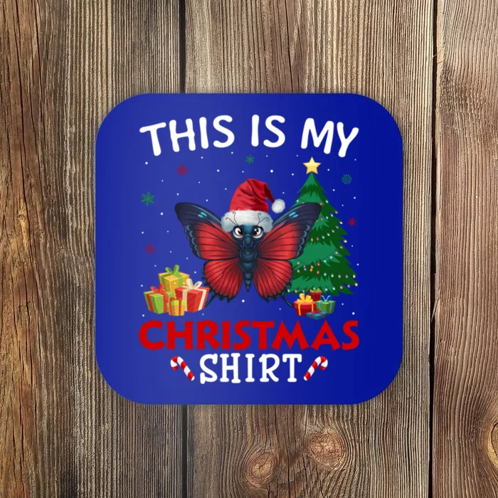 This Is My Butterfly Santa Hat Christmas Pajama Gift Coaster