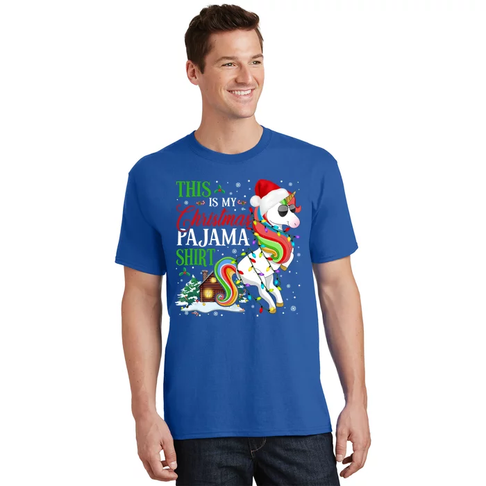 This Is My Christmas Pajama Gift Santa Unicorn Xgiftmas Lights Meaningful Gift T-Shirt