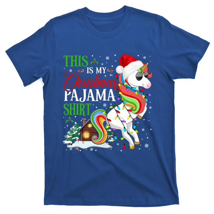 This Is My Christmas Pajama Gift Santa Unicorn Xgiftmas Lights Meaningful Gift T-Shirt