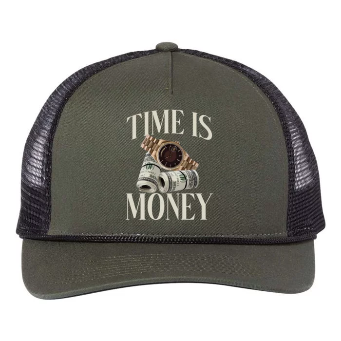 Time Is Money Cash Business Millionaire Cryptocurrency Rich Gift Retro Rope Trucker Hat Cap