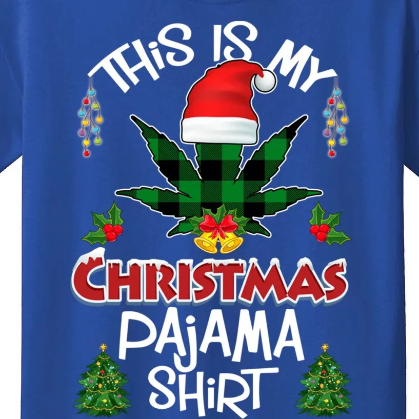 This Is My Christmas Pajama Santa Hat Weed Marijuana Xmas Gift Kids T-Shirt