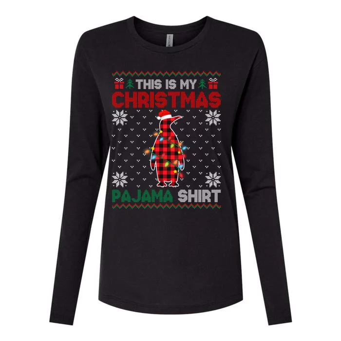 This Is My Christmas Lights Pajama Penguin Xmas Plaid Gift Womens Cotton Relaxed Long Sleeve T-Shirt