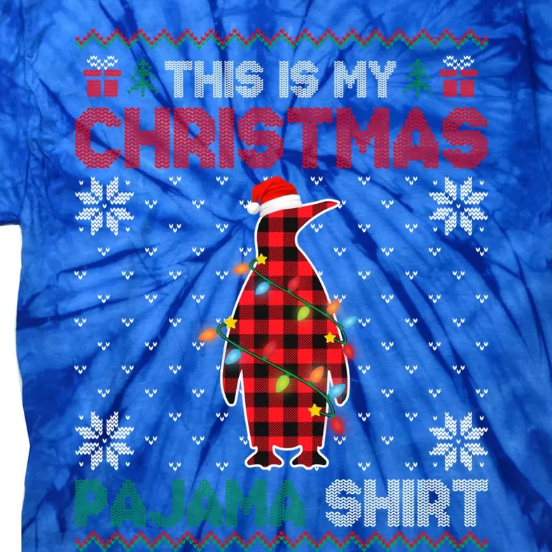 This Is My Christmas Lights Pajama Penguin Xmas Plaid Gift Tie-Dye T-Shirt