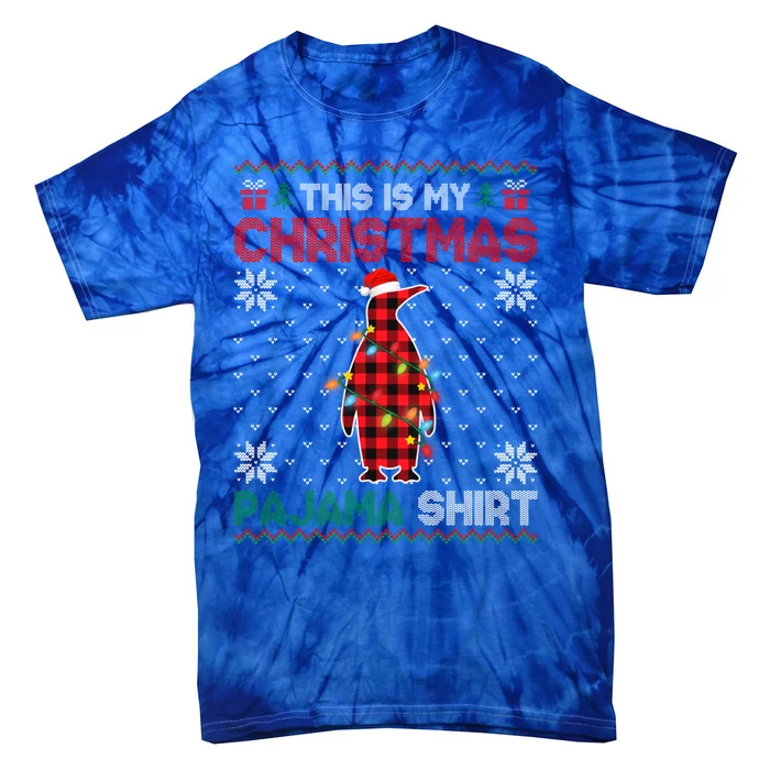 This Is My Christmas Lights Pajama Penguin Xmas Plaid Gift Tie-Dye T-Shirt