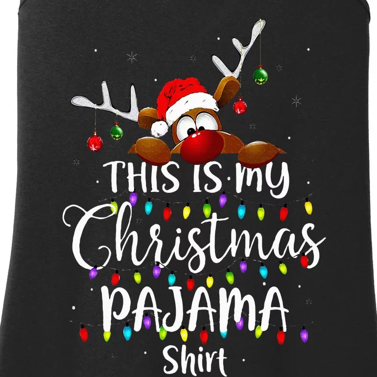 This Is My Christmas Pajama Xmas Lights Funny Holiday Ladies Essential Tank