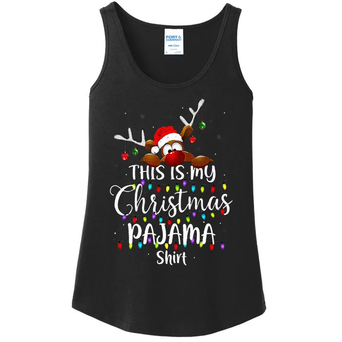 This Is My Christmas Pajama Xmas Lights Funny Holiday Ladies Essential Tank