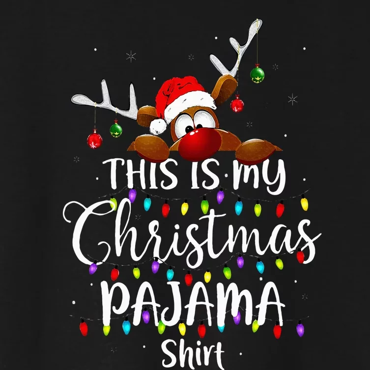 This Is My Christmas Pajama Xmas Lights Funny Holiday Women's Crop Top Tee