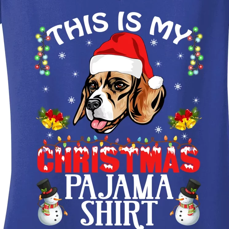 This Is My Christmas Pajama Meaningful Gift Beagle Dog Santa Hat Funny Gift Women's V-Neck T-Shirt