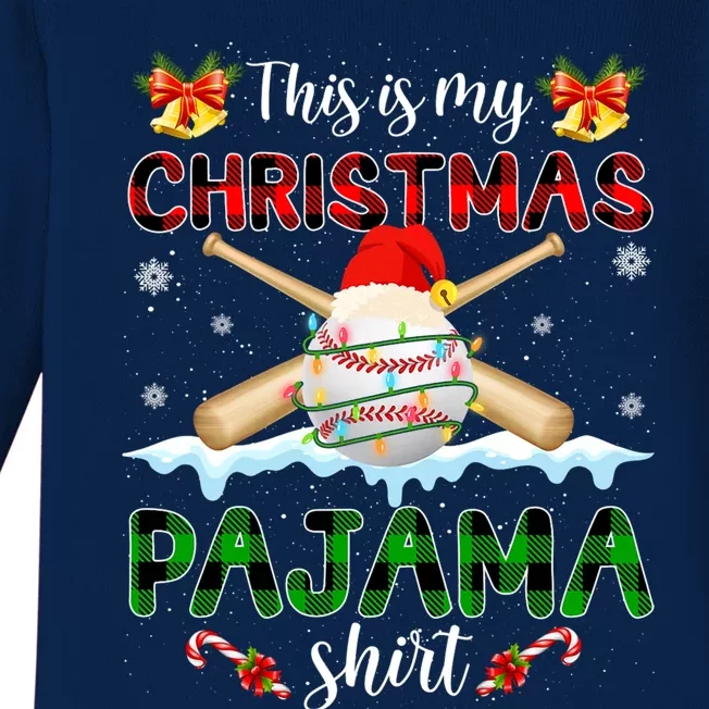 This Is My Christmas Pajama Santa Baseball Xmas Gift Baby Long Sleeve Bodysuit