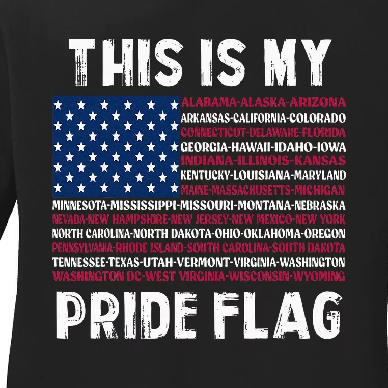 This Is My Pride Flag USA US Flag Patriotic Ladies Long Sleeve Shirt