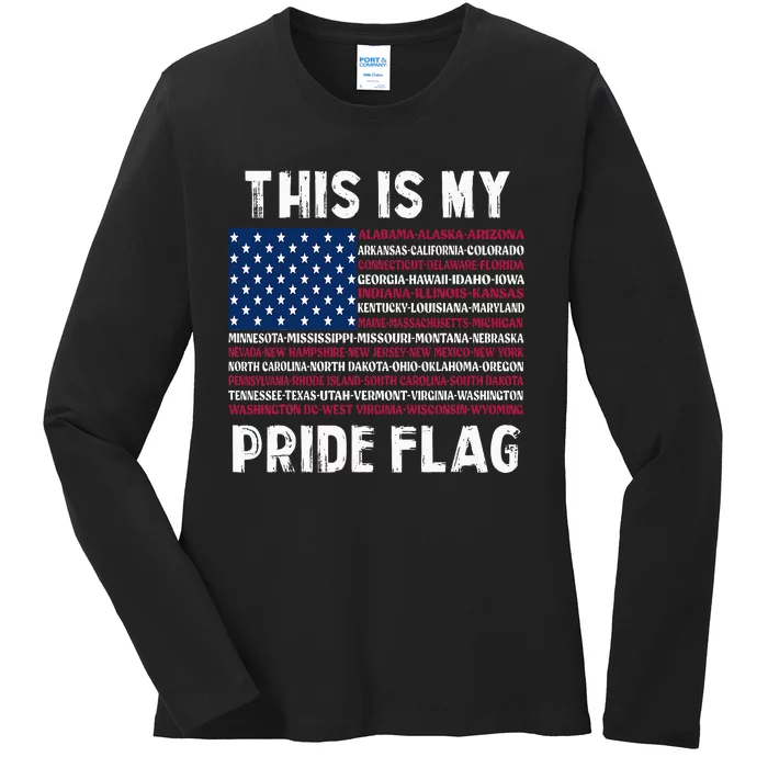 This Is My Pride Flag USA US Flag Patriotic Ladies Long Sleeve Shirt