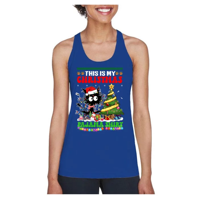 This Is My Christmas Pajama Santa Cats Christmas Gift Women's Racerback Tank