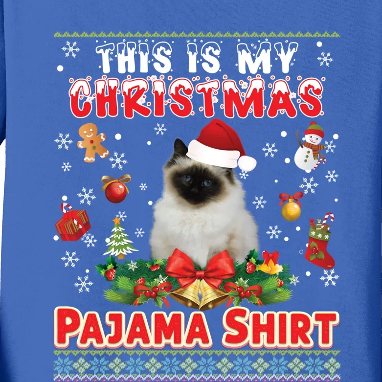 This Is My Christmas Pajama Gift Bir Cat Ugly Sweater Cool Gift Kids Long Sleeve Shirt