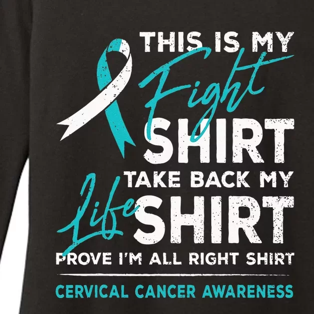 This Is My Fight Cervical Cancer Awareness White Teal Ribbon Womens CVC Long Sleeve Shirt