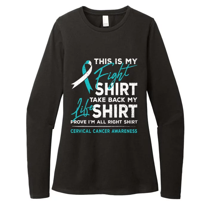 This Is My Fight Cervical Cancer Awareness White Teal Ribbon Womens CVC Long Sleeve Shirt