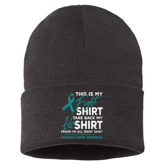 This Is My Fight Ovarian Cancer Awareness Teal Ribbon Sustainable Knit Beanie