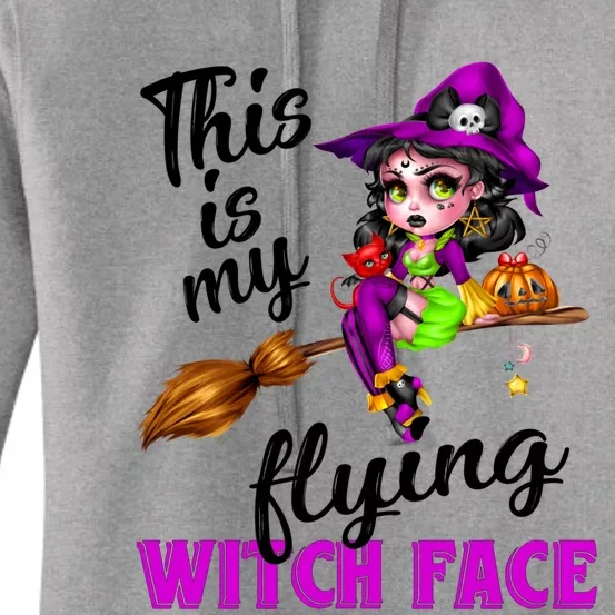 This Is My Flying Witch Face Cute Goth Witch On Broomstick Gift Women's Pullover Hoodie