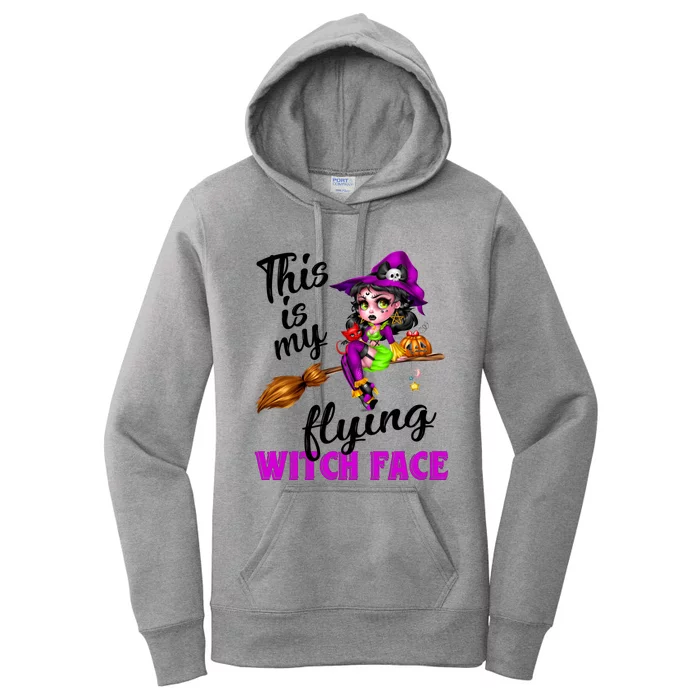 This Is My Flying Witch Face Cute Goth Witch On Broomstick Gift Women's Pullover Hoodie