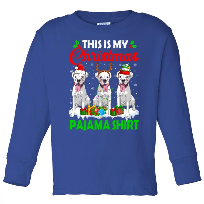 This Is My Christmas Pajama Boxer Dog Lights Xmas Cool Gift Toddler Long Sleeve Shirt