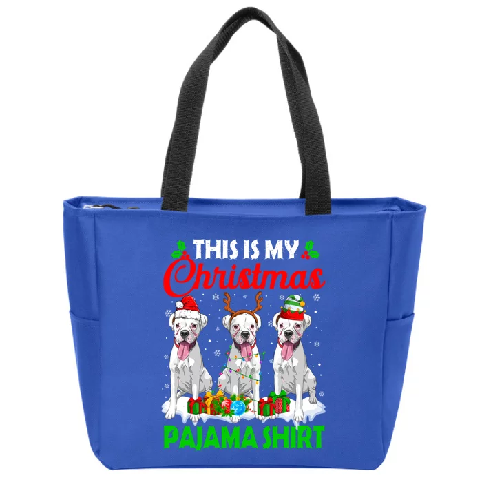 This Is My Christmas Pajama Boxer Dog Lights Xmas Cool Gift Zip Tote Bag