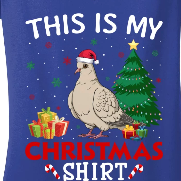 This Is My Mourning Dove Santa Hat Christmas Pajama Cute Gift Women's V-Neck T-Shirt