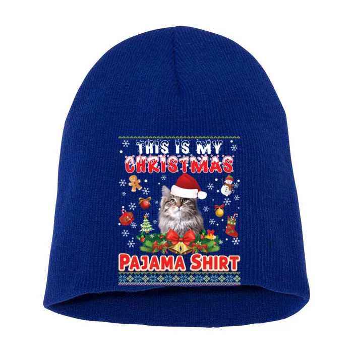 This Is My Christmas Pajama Gift Siberian Cat Ugly Sweater Gift Short Acrylic Beanie